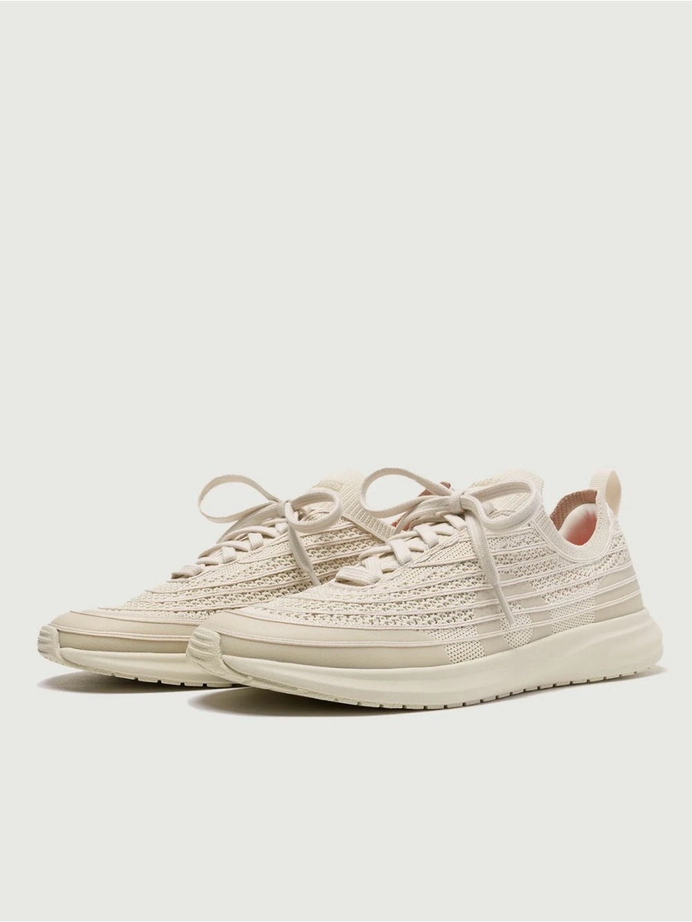 Oliver Cabell Women’s Knit Lace-Up Sneakers in Light Cream
